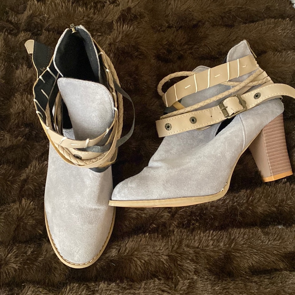 Faux Grey Suede Strappy Booties 💯 Brand New
